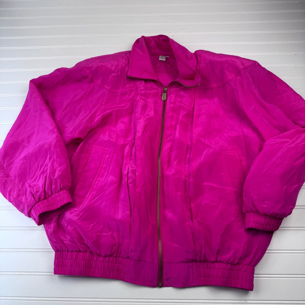 Vintage Fuda International Women's Large Full Zip Pink 100% Silk Jacket
